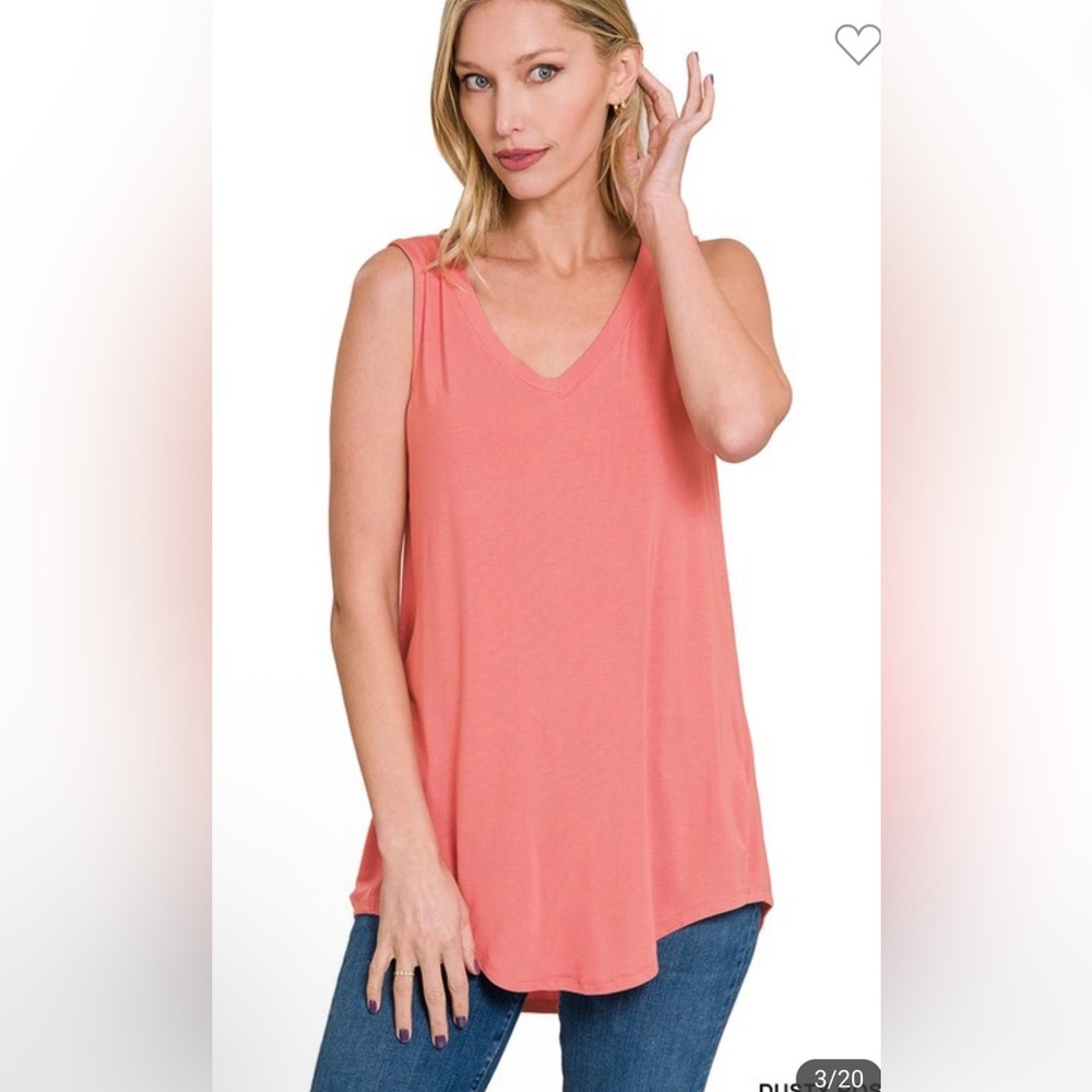 NWT! Khaki Sleeveless Soft Stretchy Tank Top V-Neck Top - Picture 2 of 3